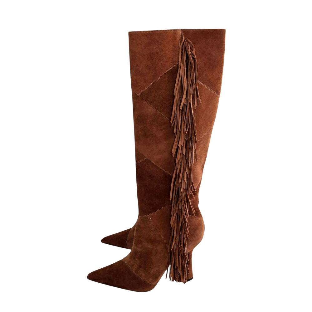 Sam Edelman Cognac Brown Patchwork Suede Leather … - image 2